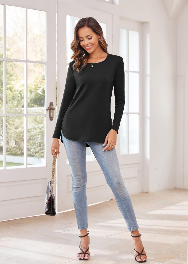 Herou Women's Casual Long Sleeve T Shirt Crewneck With Side Split Fall Pullover Loose Tunic Sweater Tops - Image 5